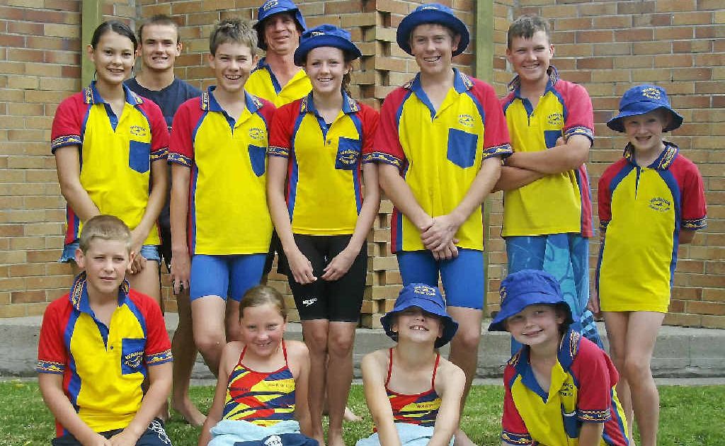 (Back, from left) Warwick Swimming Club members Aimee Van Der Hulst, Ben Batten, Brayden Fearby, Wayne Schnitzerling, Dimity Brackin, Daniel Fearby, Jonathon Skaines, Jewel Schnitzerling, (front) Seamus Ryan, Abby Grayson, Caitlin Skaines and Abigail Skaines. (Back, from left) Warwick Swimming Club members Aimee Van Der Hulst, Ben Batten, Brayden Fearby, Wayne Schnitzerling, Dimity Brackin, Daniel Fearby, Jonathon Skaines, Jewel Schnitzerling, (front) Seamus Ryan, Abby Grayson, Caitlin Skaines and Abigail Skaines.